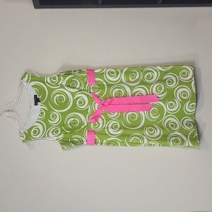 JESSICA HOWARD Lime Green Swirl Pink Detail Waist Sleeveless Sheath Dress